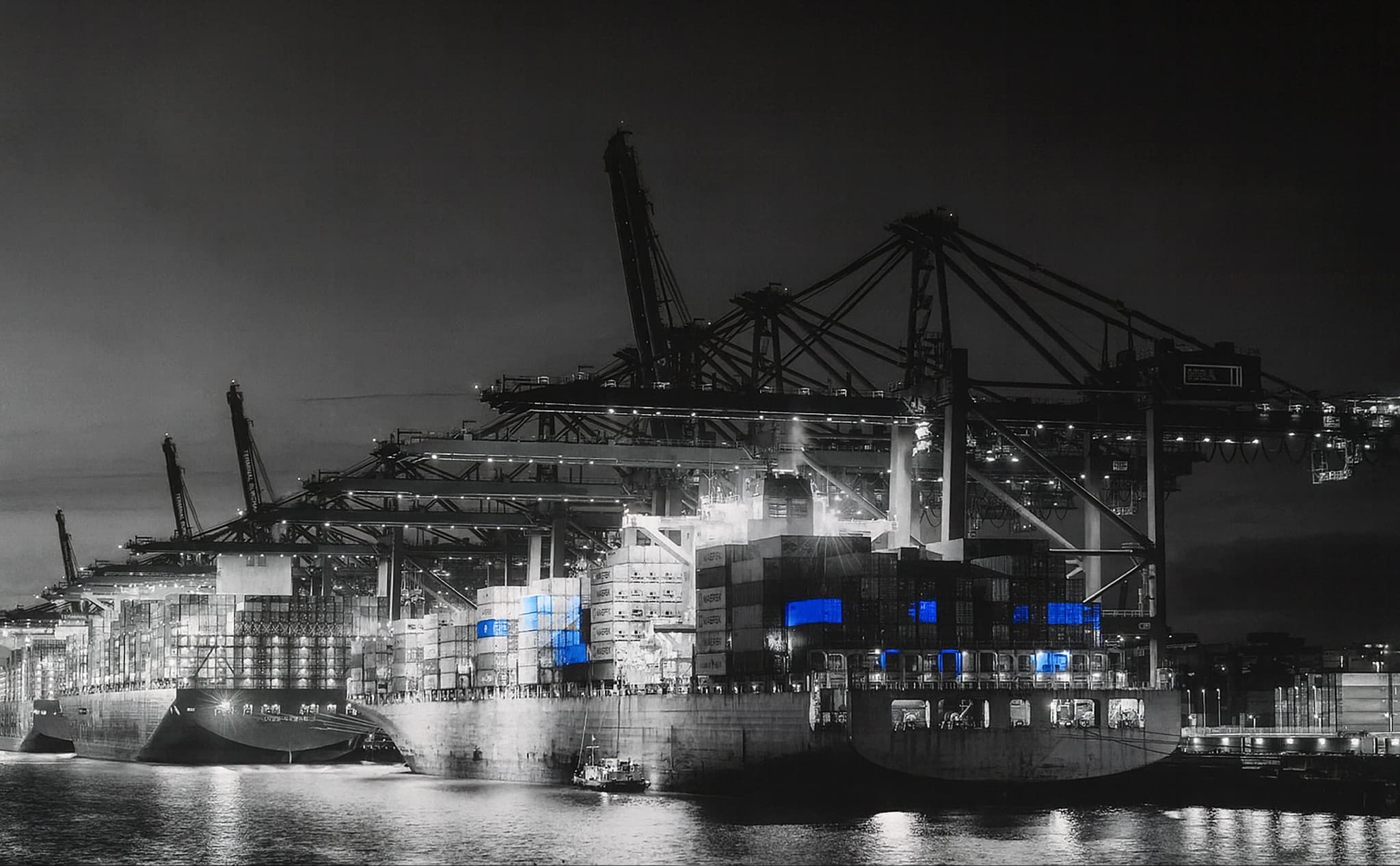 Shipping port at night